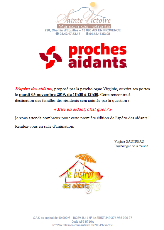 apéro pour les aidants à la maison de retraite Sainte victoire à Aix en Provence 